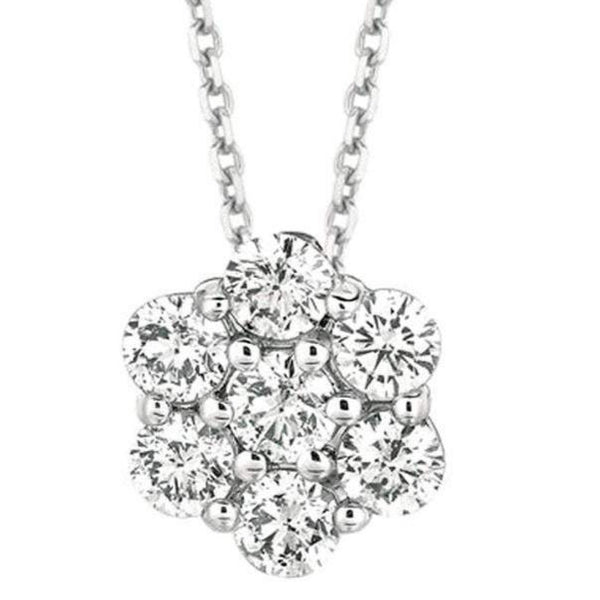 18K White Gold Snowflake Cluster Pendant