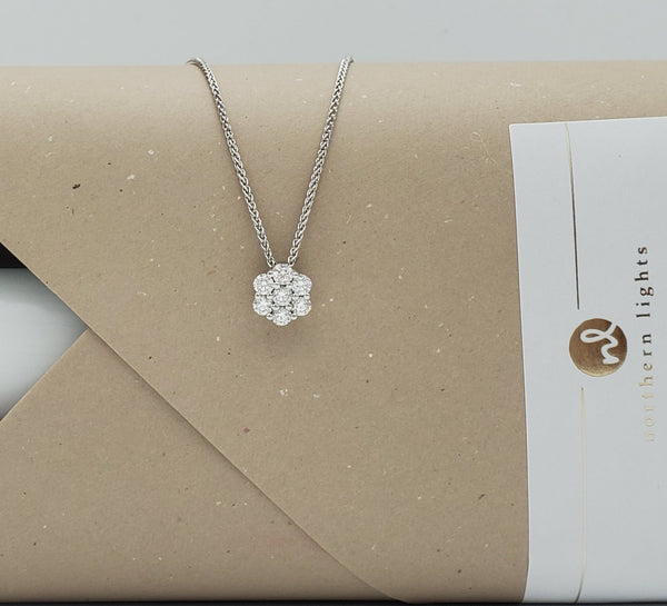 18K White Gold Snowflake Cluster Pendant