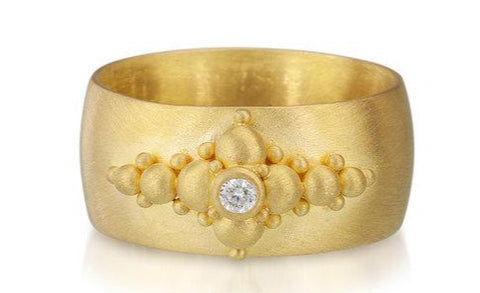 22k Gold Granulated Diamond Marquise Band