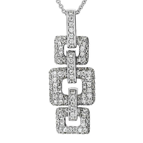 14K White Gold Linked Square Diamond Necklace