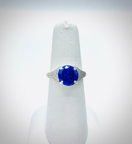 3.76 carat Blue Sapphire and Diamond Platinum Ring