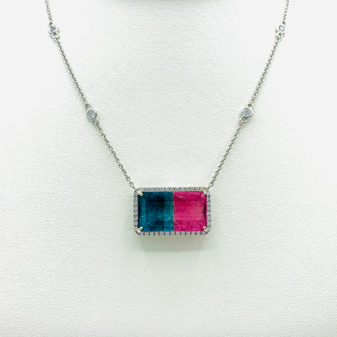 18K White Gold One of a Kind Bi-Color Tourmaline Necklace