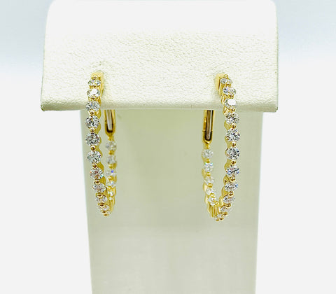 18K Yellow Gold Inside/Outside Diamond Hoop Earrings