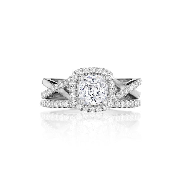 Cushion Halo with Diamond and Gold Twist Engagement Ring