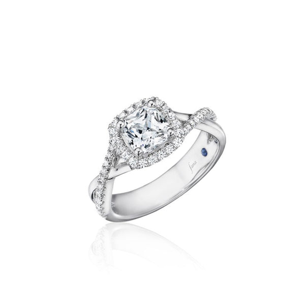 Cushion Halo with Diamond and Gold Twist Engagement Ring