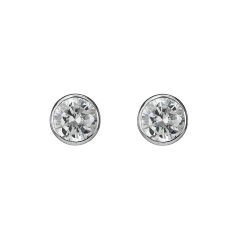 Sterling Silver Rhodium Plated CZ Bezel Stud Earrings